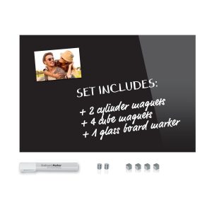 Be!Board SY488 Glas-Magnettafel schwarz 60x40 cm + 6 Magnete + 1 weißer Stift