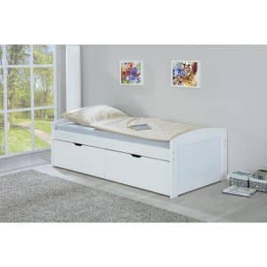 Eira Landhaus Bett 90x200 cm weiss Schubladen Jugendbett Kiefer Holz Gästebett