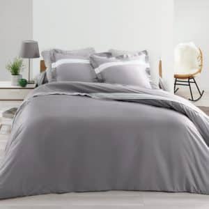 3tlg. Perkal Bettwäsche 240x220 Baumwolle Bettdecke Übergröße Bett Bezug grau