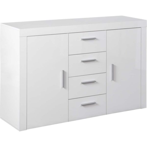 Corbet Kommode Türen 4 Schubladen Weiß Hochglanz Sideboard Schrank Schlafzimmer