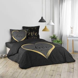 3tlg. Bettwäsche 240x220 Baumwolle Übergröße Bettdecke Herzen Bettbezug schwarz
