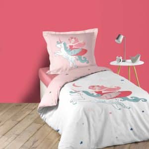2tlg. Mädchen Bettwäsche 140x200cm Einhorn Baumwolle Bettdecke Bettgarnitur rosa