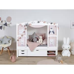 TiCAA Hausbett Mini mit Bettkasten "Amelie" Kiefer Weiß