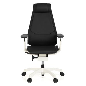 hjh OFFICE High End Bürostuhl GENIDIA PRO WHITE Leder mit Armlehnen Synchronmechanik