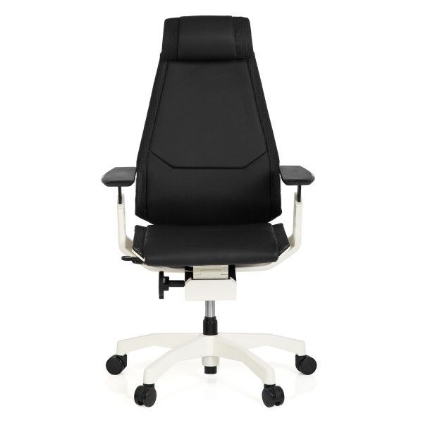 hjh OFFICE High End Bürostuhl GENIDIA PRO WHITE Leder mit Armlehnen Synchronmechanik