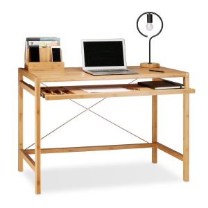 relaxdays Computertisch Holz mit Tastaturauszug