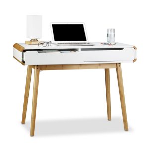 relaxdays Schreibtisch mit Schubladen in Weiß