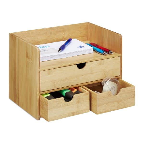 relaxdays Schreibtisch Organizer Schubladen Bambus