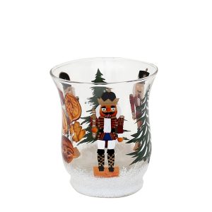 SIGRO Teelichthalter Ø 8 cm aus Glas mit Weihnachtsmotiv Nussknacker