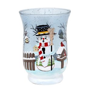 SIGRO Teelichthalter Ø 11 cm Glas mit Weihnachtsmotiv Schneemann