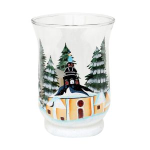 SIGRO Teelichthalter Ø 11 cm aus Glas mit Weihnachtsmoti Seiffen