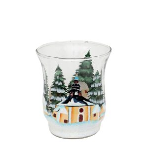 SIGRO Teelichthalter Ø 8 cm aus Glas mit Weihnachtsmotiv Seiffen