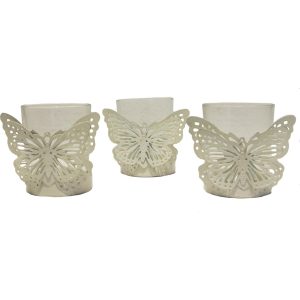 HTI-Line Teelichthalter Butterfly 3er Set Viola