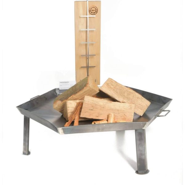 Massive Feuerschale 55cm + 1 Flammlachsbrett + 5 Stk. Kaminholz Buche