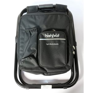 highfeld Camping Stuhl Hocker mit Rucksack black Campinghocker Campingstuhl Rucksackstuhl