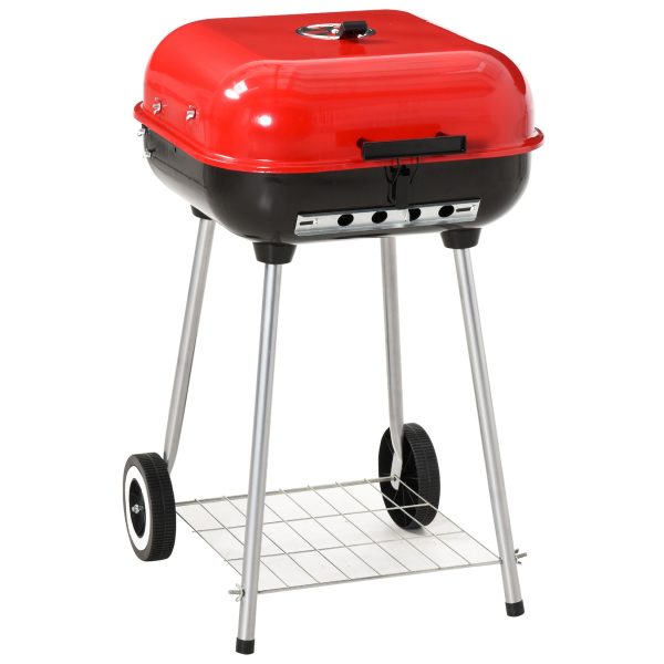 Outsunny Grillwagen mit Deckel rot