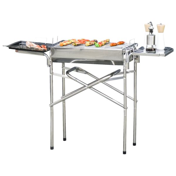 Outsunny Holzkohlegrill mit 2 seitlichen Ablageplatten silber 68 x 30 x 104 cm (LxBxH)   BBQ Grill Standgrill Gartengrill Edelstahlgrill