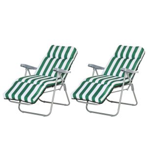 Outsunny Gartenstühle mit verstellbarer Rückenlehne und Polster grün-weiß   Klappstuhl Sonnenliege Strandliege Liegestuhl