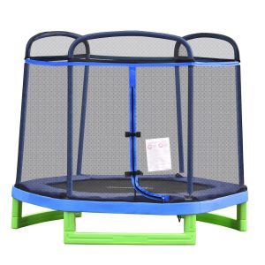 HOMCOM Kinder Trampolin mit PE Netz bunt 215L x 200B x 190H cm   Kinder Trampolin Trampolin Kinder Kindersport Sicherheitsnetz