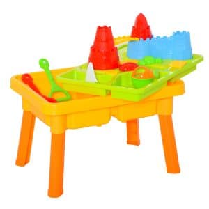 HOMCOM Kinder Sandspielzeug Burgthema bunt 59 x 42 x 37 cm(LxBxH)   Sandkastentisch 23-tlg. Spieltisch Strandspielzeug Wasserspielzeug