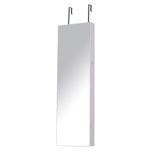 HOMCOM LED Schmuckschrank mit Spiegel hellgrau 37 x 10 x 120 cm (BxTxH)   Hängeschrank Spiegelschrank mit Wand-/ Türmontage