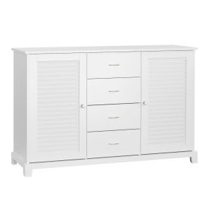 HOMCOM Kommode mit Lamellentür weiß 120 x 40 x 80 cm (LxBxH)   Flurschrank Mehrzweckschrank Badezimmerschrank