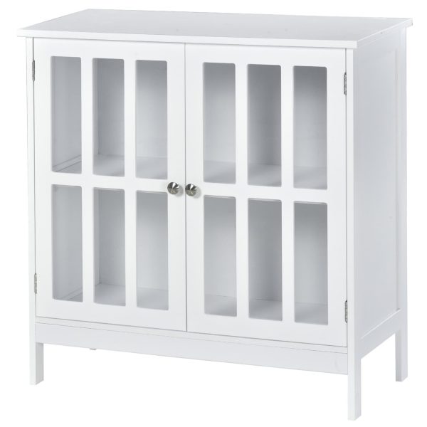 kleankin Küchenschrank mit Glastüren weiß 80 x 36 x 80 cm (BxTxH)   Beistellschrank Aufbewahrungsschrank Vitrine