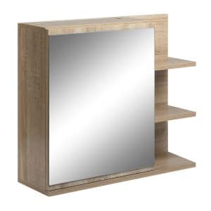 kleankin Spiegelschrank mit 3 Ablageflächen natur 60B x 18T x 50H cm   Küchenschrank Beistellschrank Weinregal Schrank Aufbewahrung