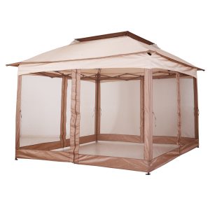 Outsunny Faltpavillon mit Seitenwänden khaki 325 x 325 x 295 cm (LxBxH)   Gartenzelt Pavillon Faltzelt Festzelt Partyzelt