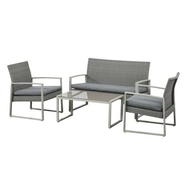 Outsunny Sitzgarnitur 4-teilig aus Polyrattan grau 112 x 60