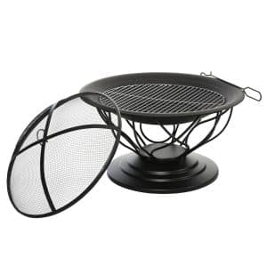 Outsunny 2-in-1 Feuerschale mit Grillrost schwarz 75 x 55 cm (ØxH)   Feuerstelle Feuerkorb Holzkohlegrill Grillaufsatz