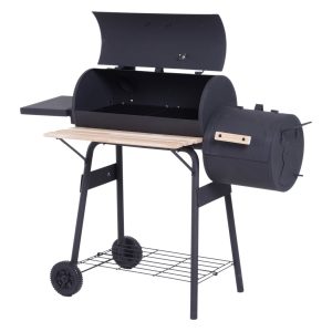 Outsunny Smoker mit 2 Brennkammern schwarz 124 x 53 x 108 cm (LxBxH)   Kohlegrill BBQ Grillwagen Holzkohlegrill Standgrill