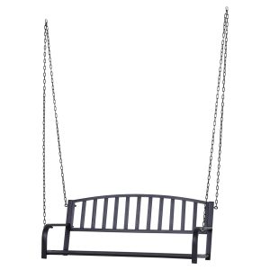 Outsunny Schaukelbank als 2-Sitzer schwarz 128 x 63 x 47 cm (BxTxH)   Hängebank Gartenschaukel Metall-Hängebank Garten