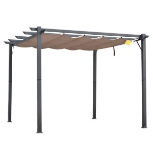 Outsunny Pergola mit Schiebedach kaffeebraun 300 x 300 x 223 cm (LxBXH)   Pavillon Terrassenüberdachung Vordach Sonnenschutz