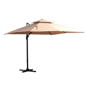 Outsunny Sonnenschirm mit verstellbarem Neigungswinkel khaki   Kurbelschirm Gartenschirm Marktschirm Sonnenschutz