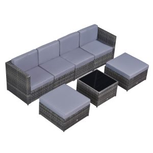 Outsunny Rattan Gartengarnitur als 7-teiliges Set grau   Polyrattan Sitzgruppe Gartenmöbel Loungemöbel