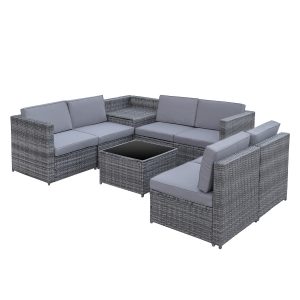 Outsunny Polyrattan Gartengarnitur als 8-teiliges Set grau   Sitzgruppe Loungeset Loungemöbel mit Beistelltisch