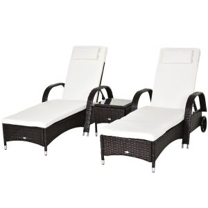 Outsunny Rattan Sonnenliegen mit Tisch 200 x 73 x (30-103) cm (LxBxH)   Gartenset Relaxliege Beistelltisch Gartenmöbel