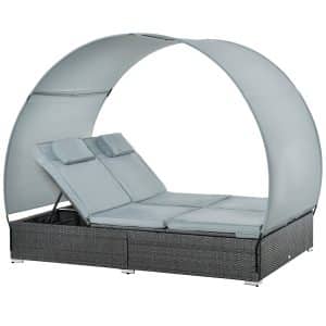 Outsunny 2 Personen Gartenliege mit Sonnendach grau   Sonnenliege Gartenliege Loungemöbel Sonnenbett