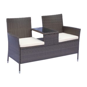 Outsunny Polyrattan Gartenbank 133 x 63 x 84 cm (LxBxH)   Gartensofa Sitzbank mit Tisch 2-Sitzer Rattanmöbel