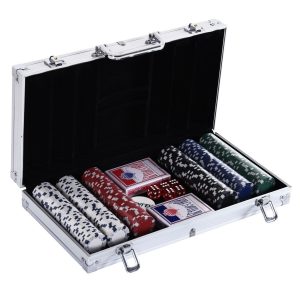 HOMCOM Pokerkoffer mit 300 Chips silber 38 x 20