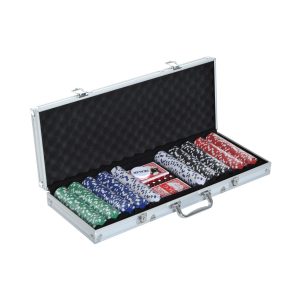 HOMCOM Pokerkoffer inklusive Pokerset silber 55.5 x 22 x 6.5 cm (LxBxH)   Pokerchips Poker Set Pokerkarten Jetons Koffer