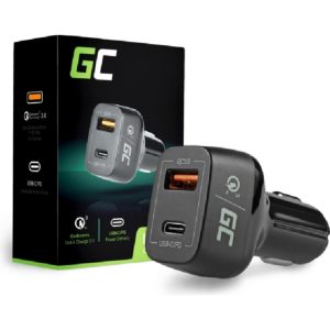 Green Cell In-Car Charger USB-C Power Delivery + USB Auto-Ladegerät (mit 2 beleuchtete Ladeanschlüsse