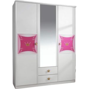 Kleiderschrank Zoe weiß - rosa 3 Türen B 136 cm