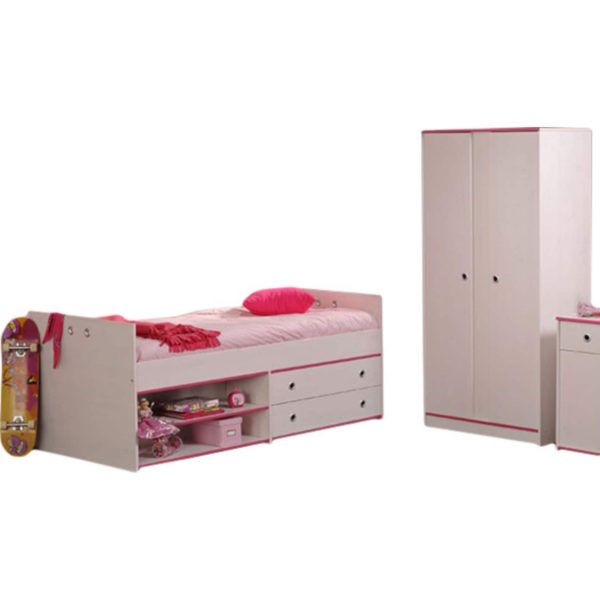 Kinderzimmer Smoozy Parisot 2-tlg weiß Bett + Kleiderschrank Funktionsbett Kinderbett Jugendzimmer