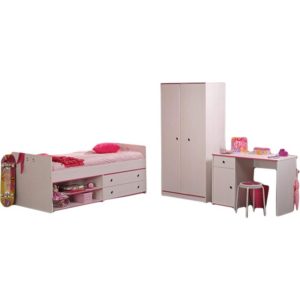 Kinderzimmer Smoozy Parisot 3-tlg weiß Bett Kleiderschrank Schreibtisch Funktionsbett Jugendzimmer