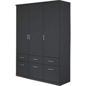 Kleiderschrank Dilan 3-trg mit 6 Schubladen (3 kleine + 3 große) grau B 136 cm H 199 cm T 56 cm