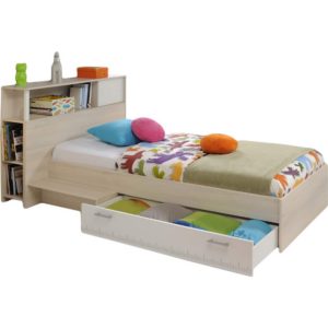 Funktionsbett Charly Parisot 90*200 cm inkl. Kopfteil + Bettkästen + Ablagetisch Akzie beige - weiß