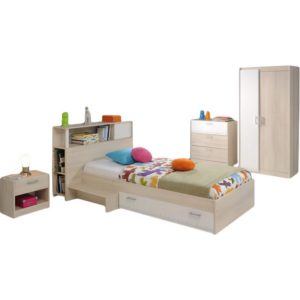 Jugendzimmer Charly Parisot 4-teilig Bett 90*200 cm mit 2-türigem Kleiderschrank Akazie grau - weiß