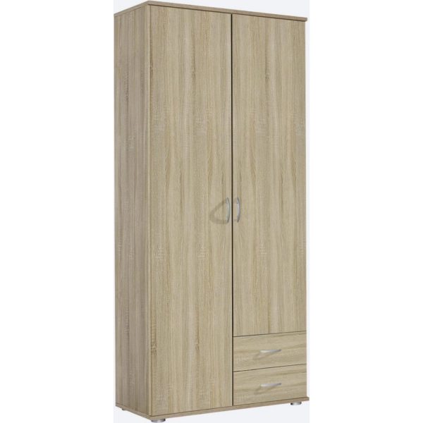 Kleiderschrank Sara 2-trg + 2 Schubkästen braun B 85 cm - H 188 cm - T 52 cm